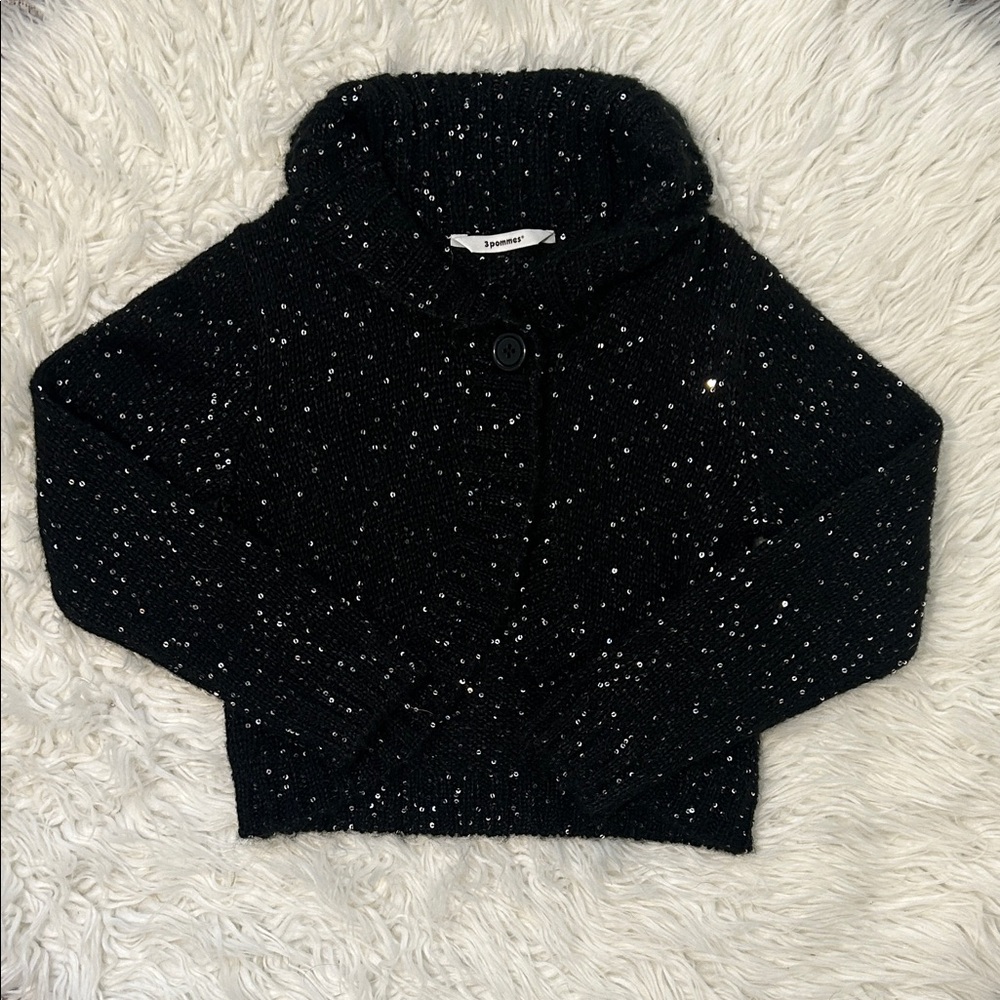 3POMMES Kids Black Speckled Knit Sweater